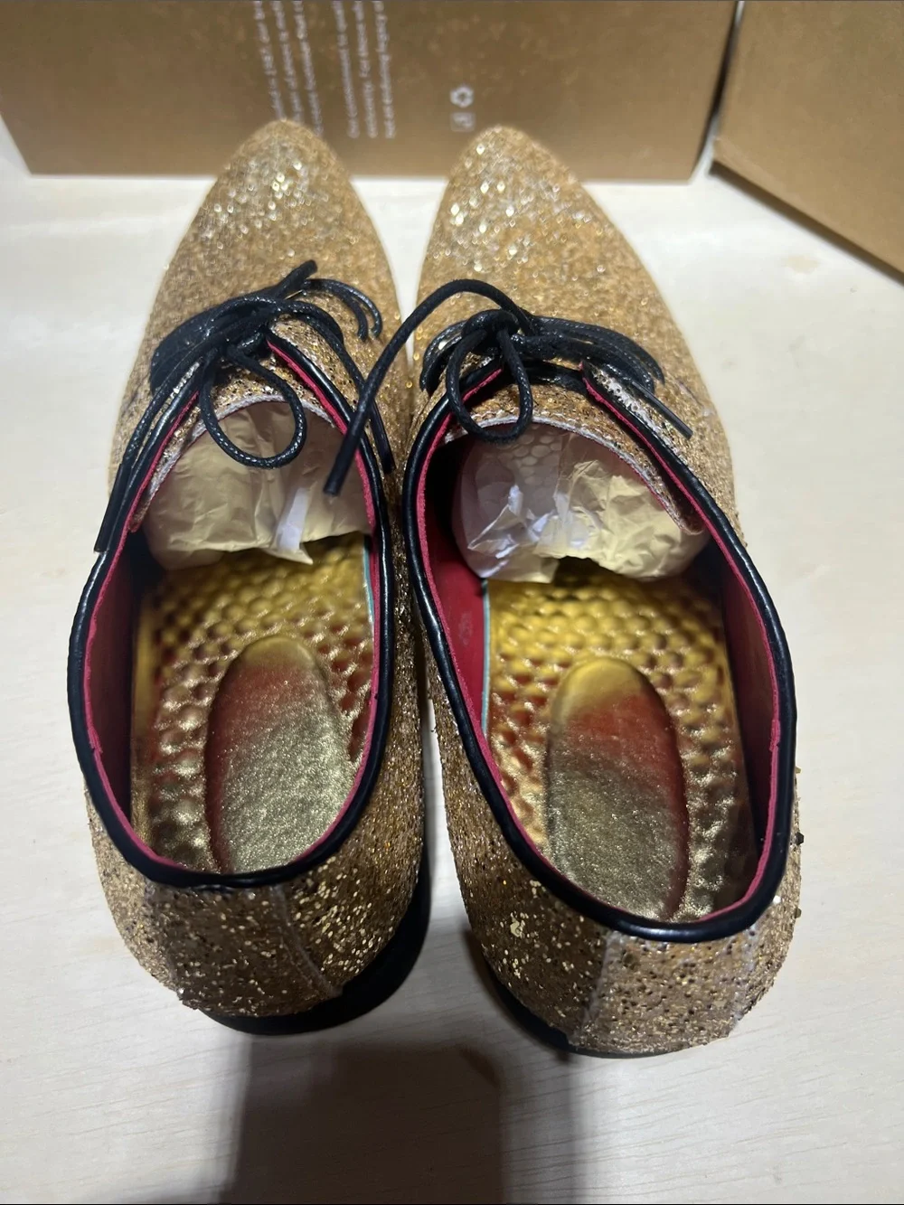 Men's Gold Glitter Lace-Up Dress Shoes